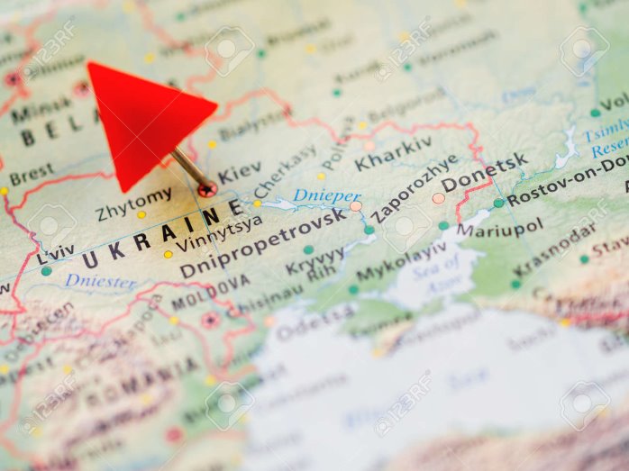 World Map With Focus On Ukraine With Capital City Kiev. Red Triangle Pin  Points On It. Stock Photo, Picture And Royalty Free Image. Image 131463214.